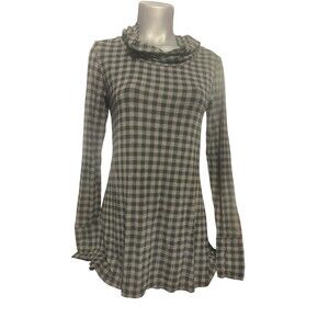Cuddleduds black and grey checkered cowl neck tunic hi low M